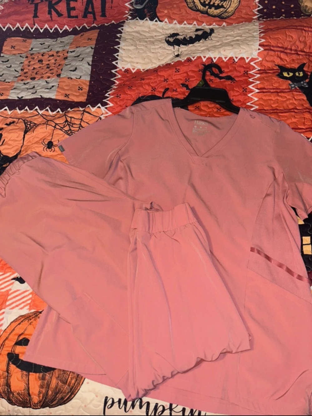 Hanes Women's Pink Scrub Set - V-Neck Top & Elastic Waist Pants